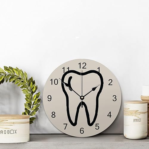 Miniatura 2 de Reloj de pared dental dental de 10 pulgadas, reloj de pared redondo de madera vintage, funciona con pilas, reloj de pared grande silencioso