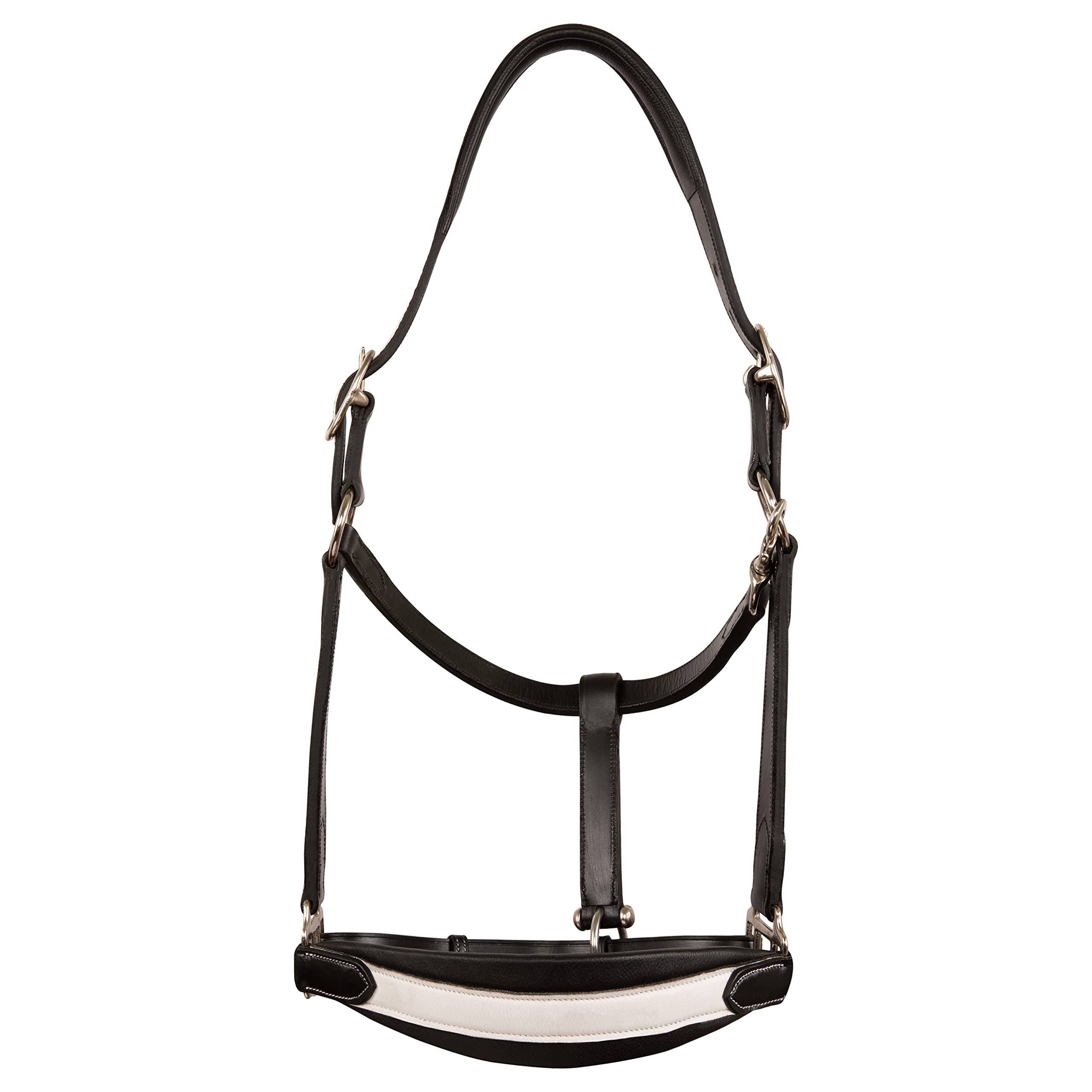 Exion Leather - Cabestro blanco acolchado suave y correa de cuero con cadena | Cabestro de cuero acolchado ajustable con broche | Corona acolchada | Cuero negro/marrón habana | caballo/mazorca/sangre