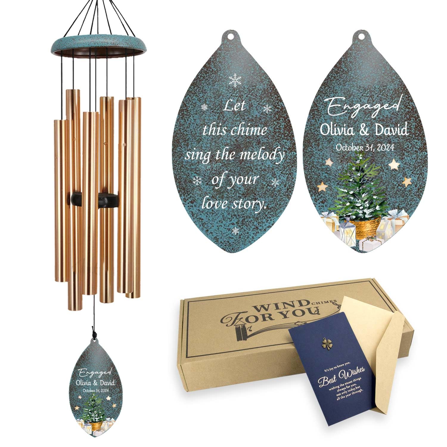 ASTARIN Engagement Gifts Wind Chime, Personalized Names &amp; Date Wind Chimes Gifts for Couple 2026, Wedding Gift for Newlywed Bride Groom Husband Wife, Gift Valentine’s Day