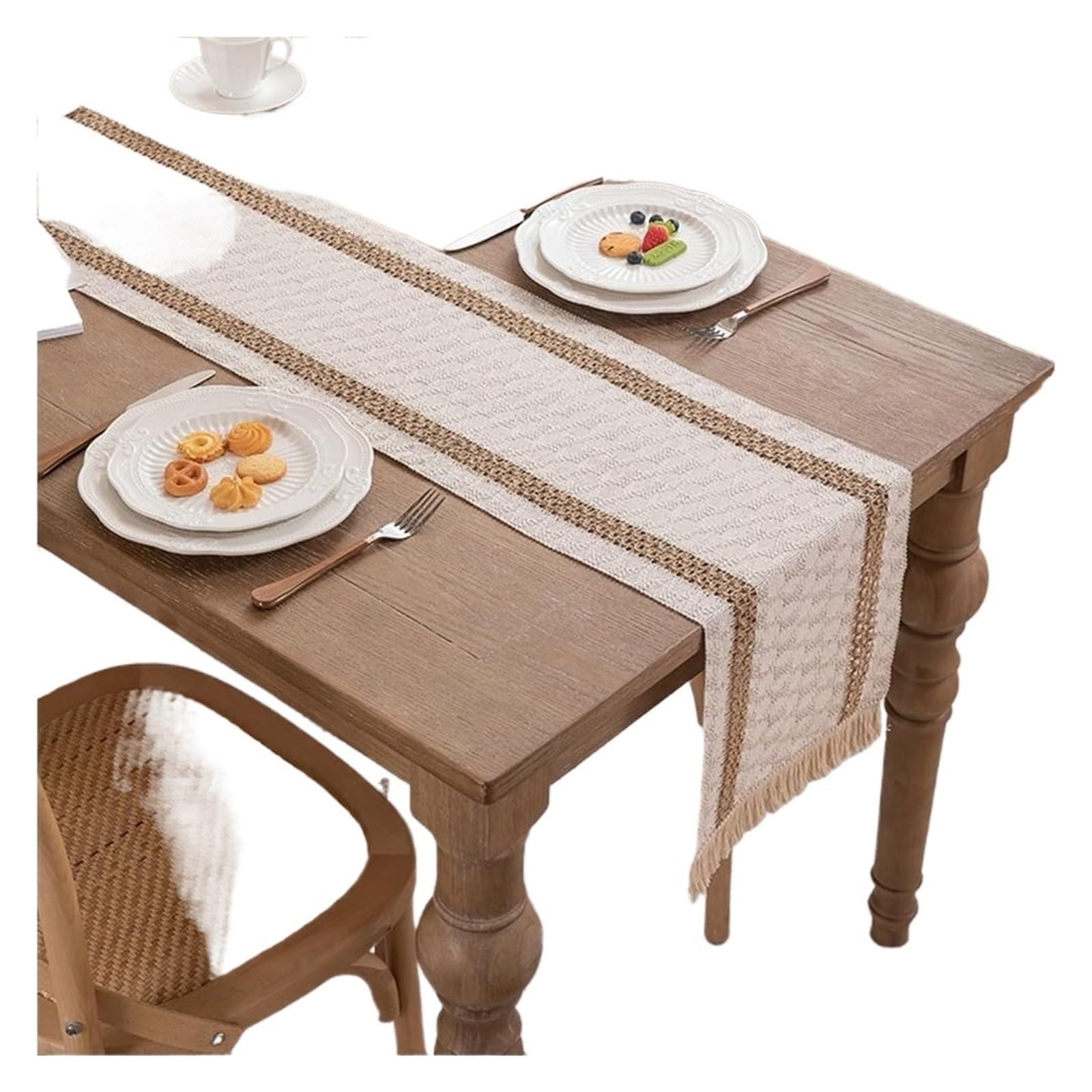 NIUSABOU Kitchen Dining TableDecoration, Cotton Linen Table Runner With Fringe Farmhouse Rustic 30x(50-300) cm(E,30x275cm(11.8x108.2in))