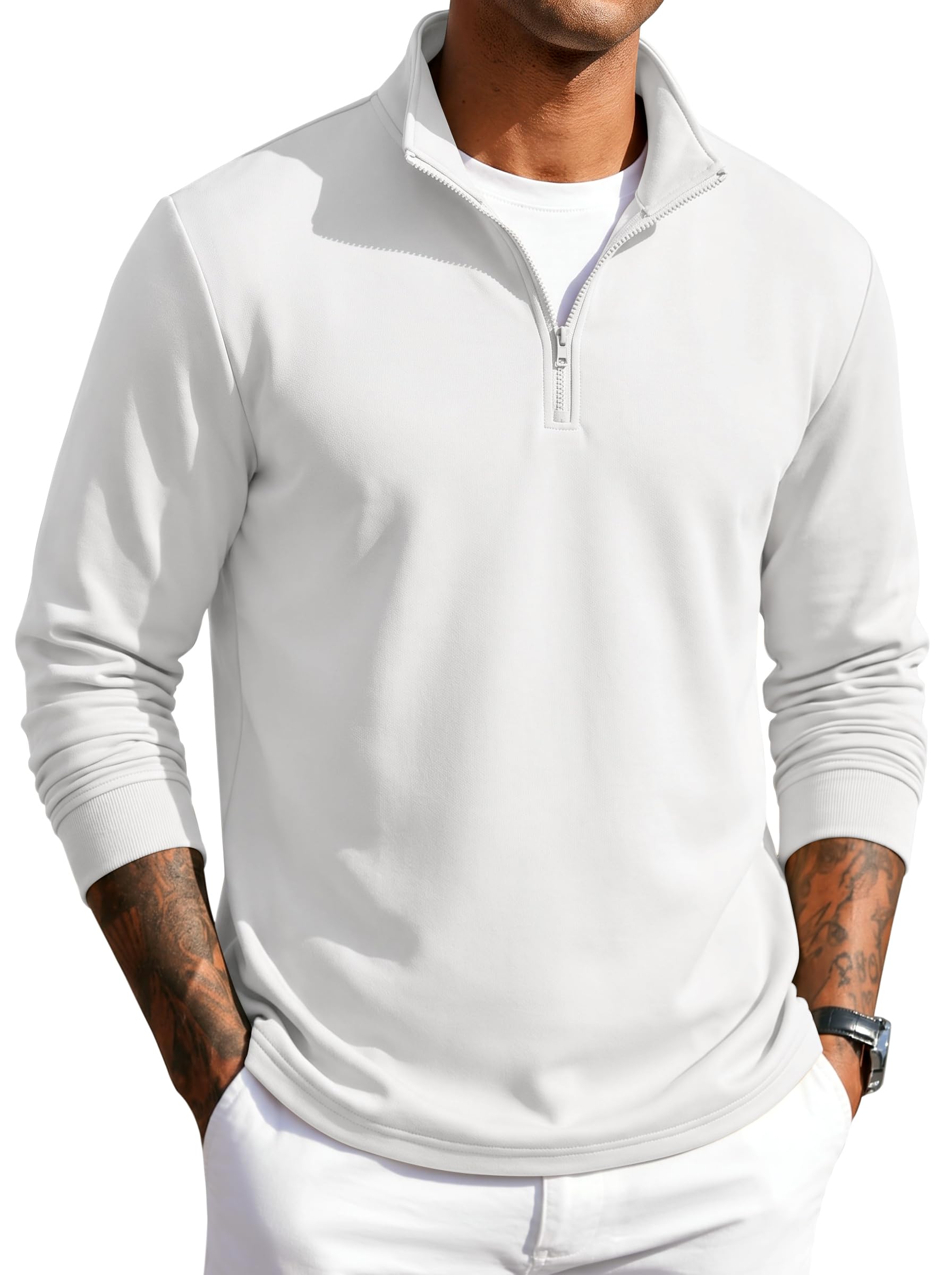 Men Quarter Zip Pullover Sweatshirts Long Sleeve Mock Neck Sweater