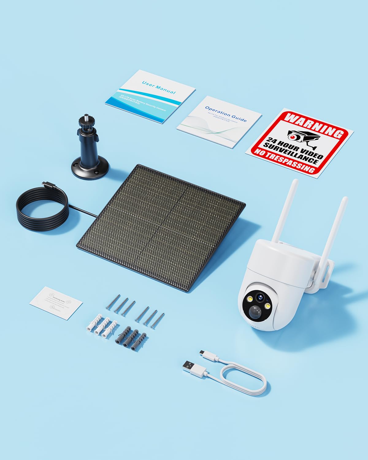 SEHMUA 4G LTE Camara Vigilancia Exterior con Panel Solar, 2K PTZ Cámara Vigilancia con Tarjeta Sim, Detección Humana PIR, Visión Nocturna, IP66 Impermeable, PTZ 355°/90°, Audio de Dos Vías
