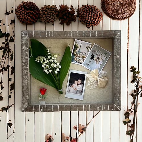 Vista 16 de Shadow Box - Marco de fotos de madera natural de 12 x 16 pulgadas con parte trasera de lino para recuerdos, alfileres, premios, medallas, entradas