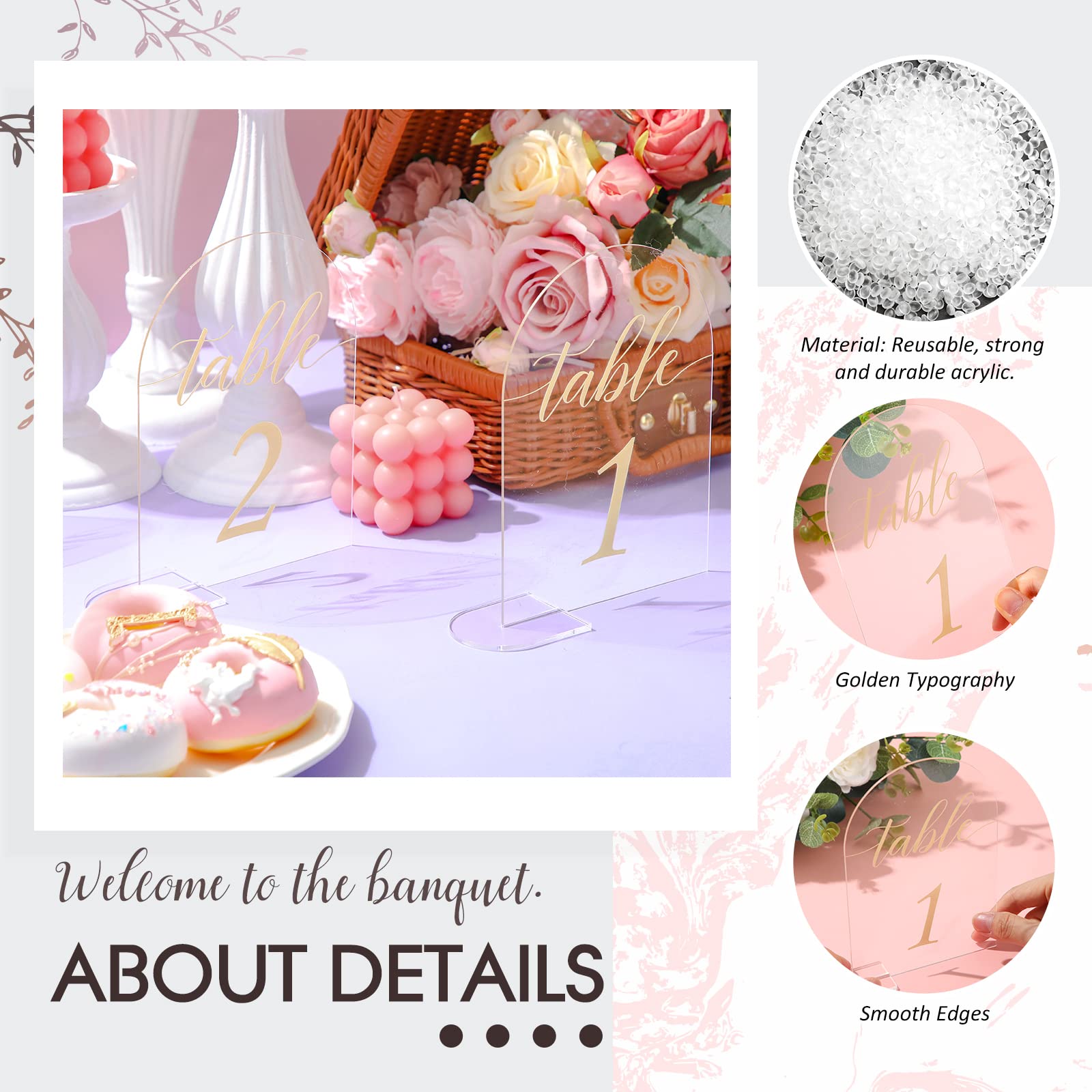 Vicenpal 30 Sets Arch Acrylic Sign Gold Printed 1-30 Table Signs with Stands Calligraphy Clear Table Number Display Stand for Wedding Reception Event Party Restaurant Centerpieces Decor (5 x 7 Inch)