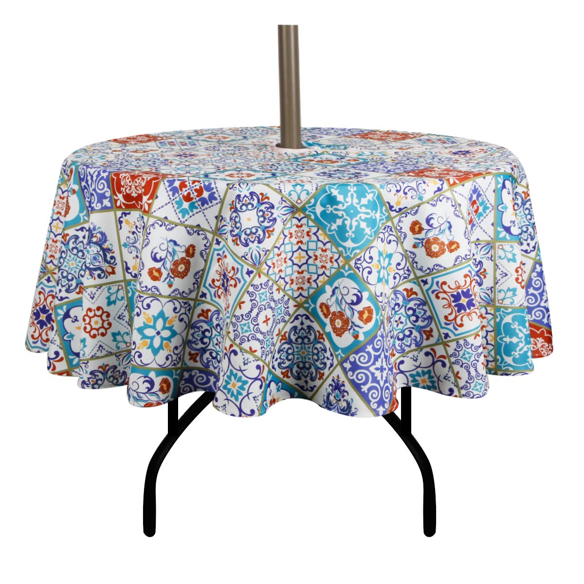 EHouseHome Outdoor and Indoor 60inch Round Tablecloth with Umbrella Hole and Zipper, Waterproof Zippered Patio Cloths, Spring/Summer Table Covers for Backyard Circular Table/BBQs/Picnic