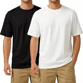 Mens Plain T-Shirts 2-Pack, 100% Cotton Crew Neck Basic Tees, Soft Breathable Undershirts for Daily Casual Work
