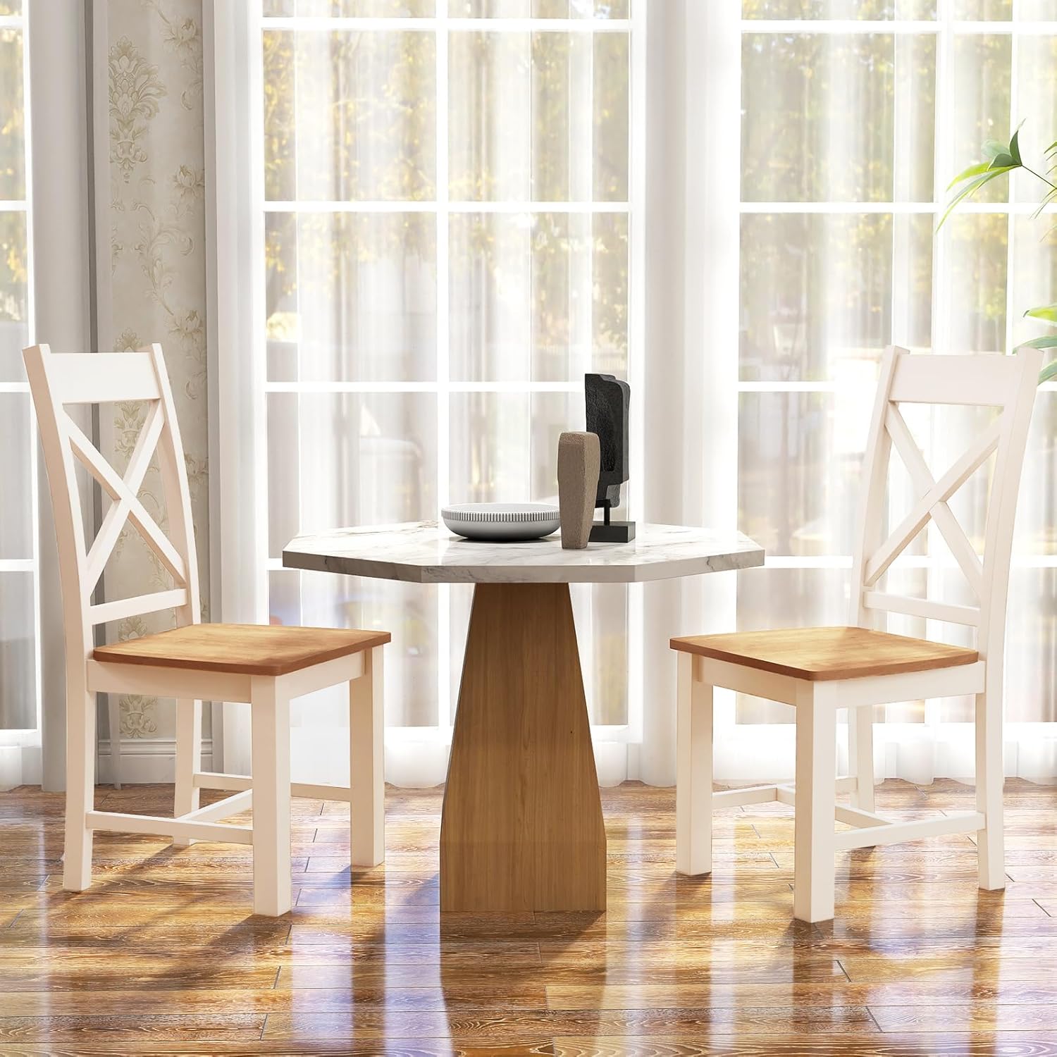 Giantex Wooden Dining Chairs Set of 4, Farmhouse Kitchen Chair with High Cross Back, Rubber Wood Frame, Modern Dining Room Armless Side Chairs for Living Dining Room, Restaurant, Cream White