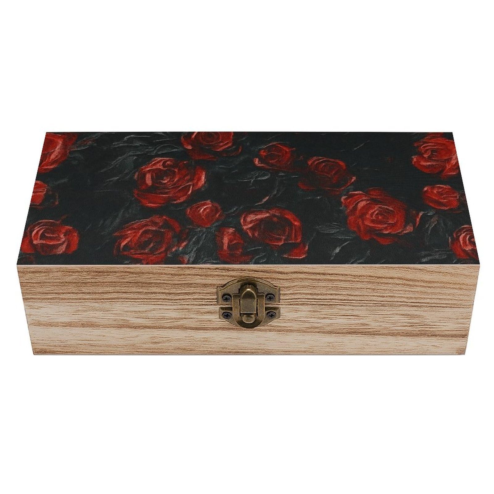SMAZDFXX Red Rose Wooden Storage Box Multipurpose Decorative Box for Jewelry Photo Home Decor