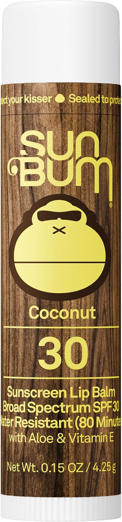 SPF 30 Sunscreen Coconut Lip Balm - Moisturizing Aloe Vera and Vitamin E - Vegan and Cruelty Free - Broad Spectrum UVA/UVB Lip Protection - 0.15 oz Stick