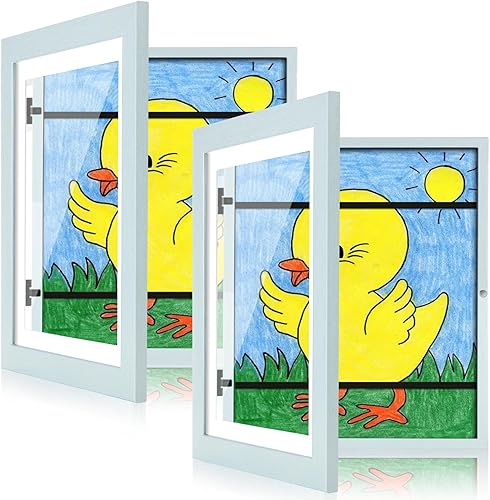 Vista 28 de [Paquete de 2] Marcos de arte para niños, marcos de arte para niños de 10 x 12.5 pulgadas con apertura frontal intercambiables, marco gris