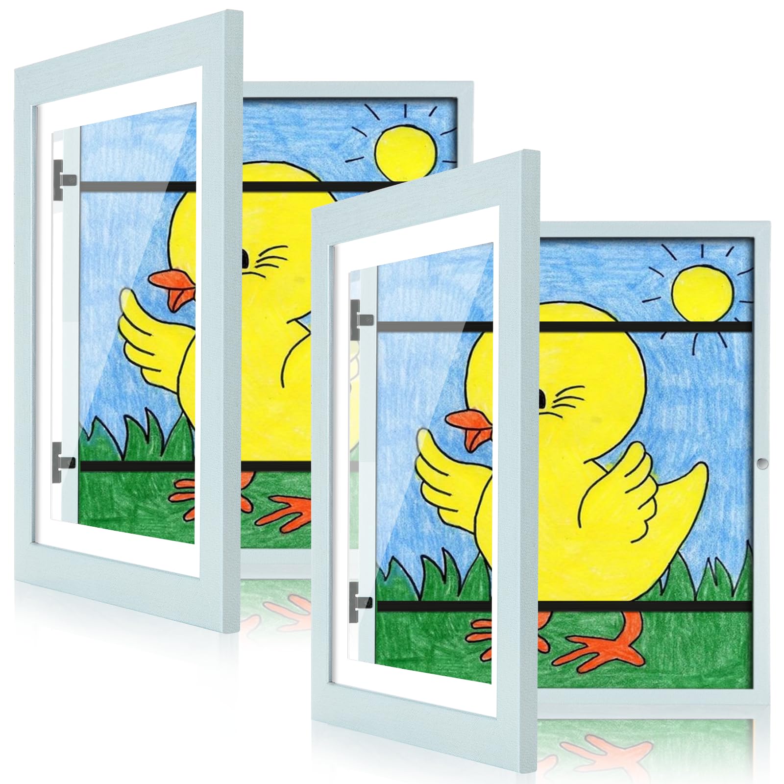 [2 Pack] Kids Art Frames, 10x12.5 Front Opening Kids Artwork Frames Changeable,Light Green Displays 8.5x11 With Mat and 10x12.5 Without Mat, Holds 50 Pcs, for 3D Picture, Crafts, Children Drawing,