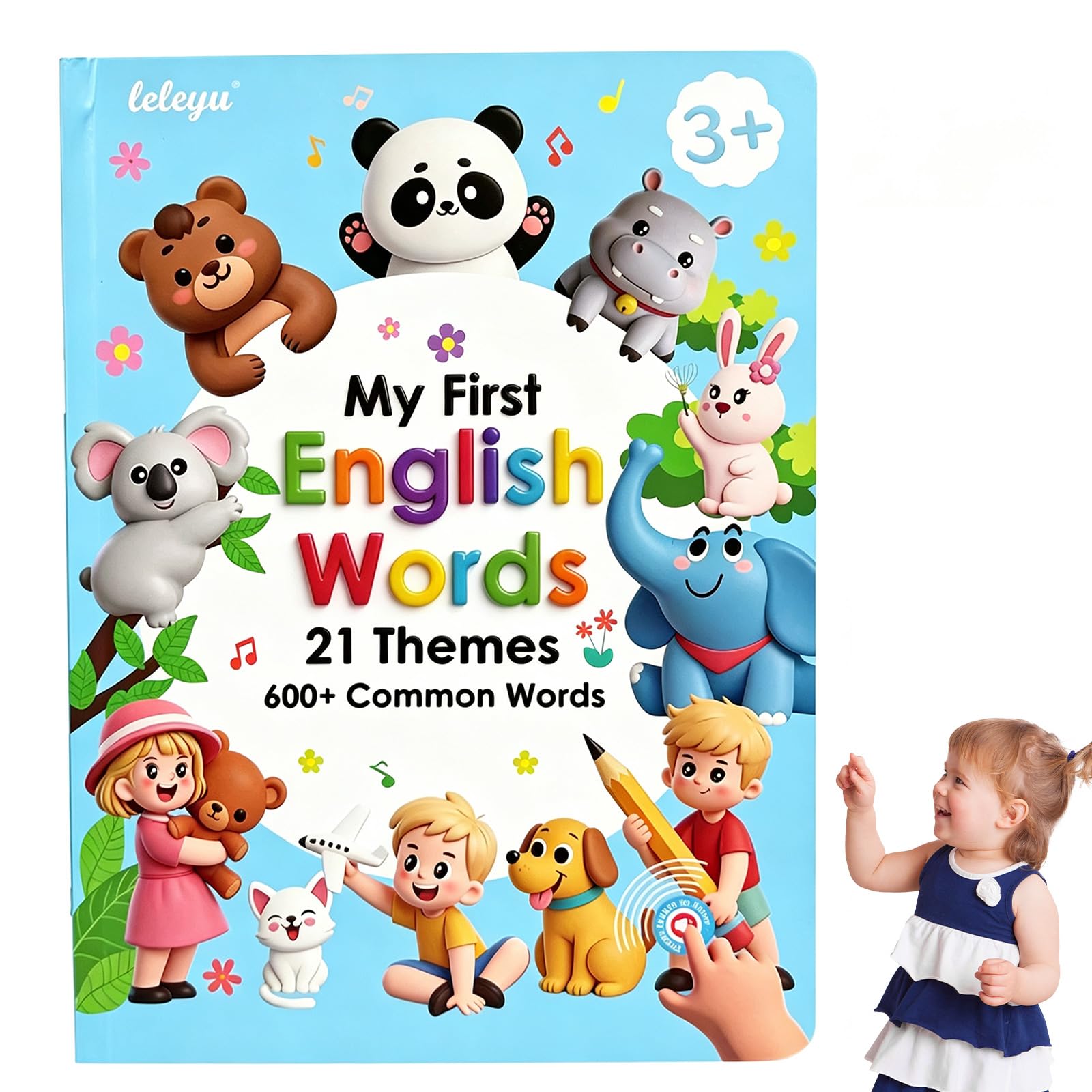 Interactive Talking Book, Rechargeable English Sound Book with Interactive Learning, Educational Reading Toy for Toddlers and Preschoolers，B