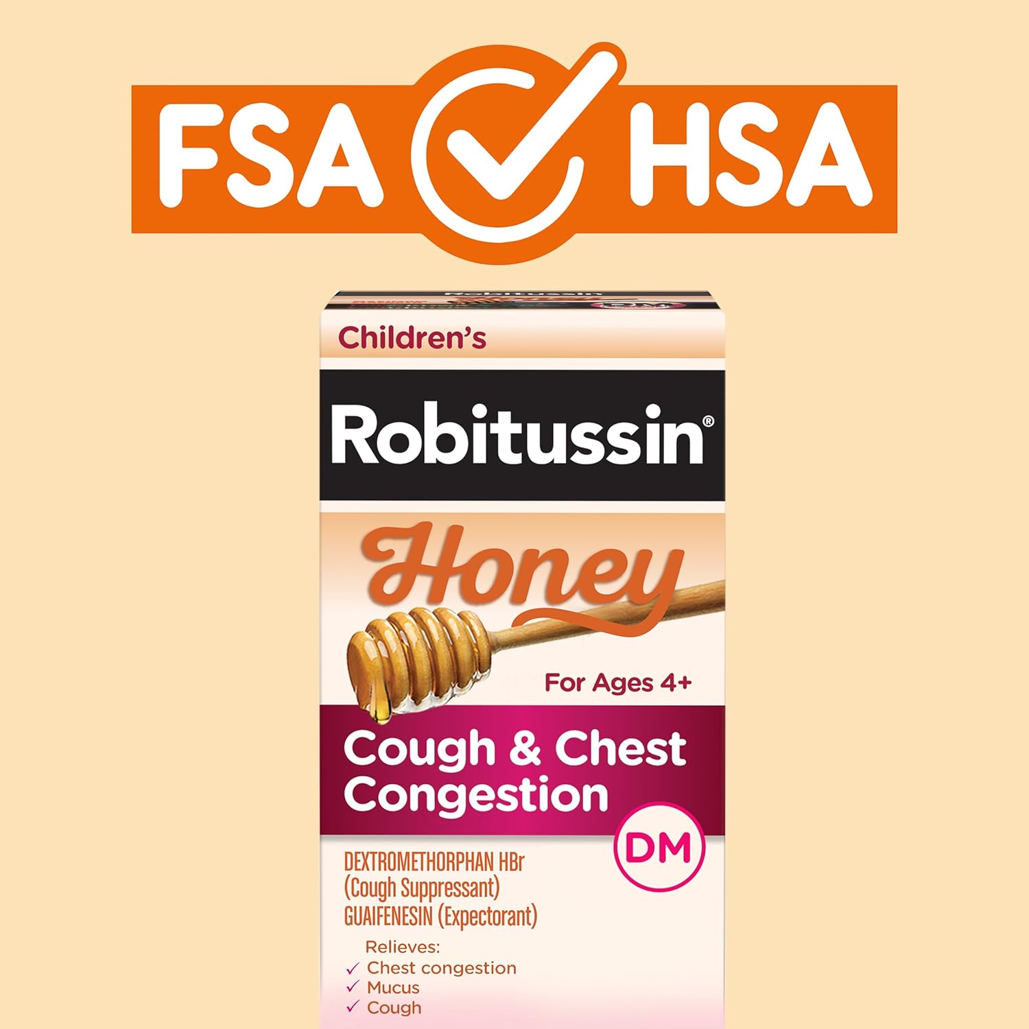 Children's Robitussin Honey Cough and Chest Congestion DM, Children's Cough Medicine Made with Real Honey for Flavor - 4 Fl Oz x 3