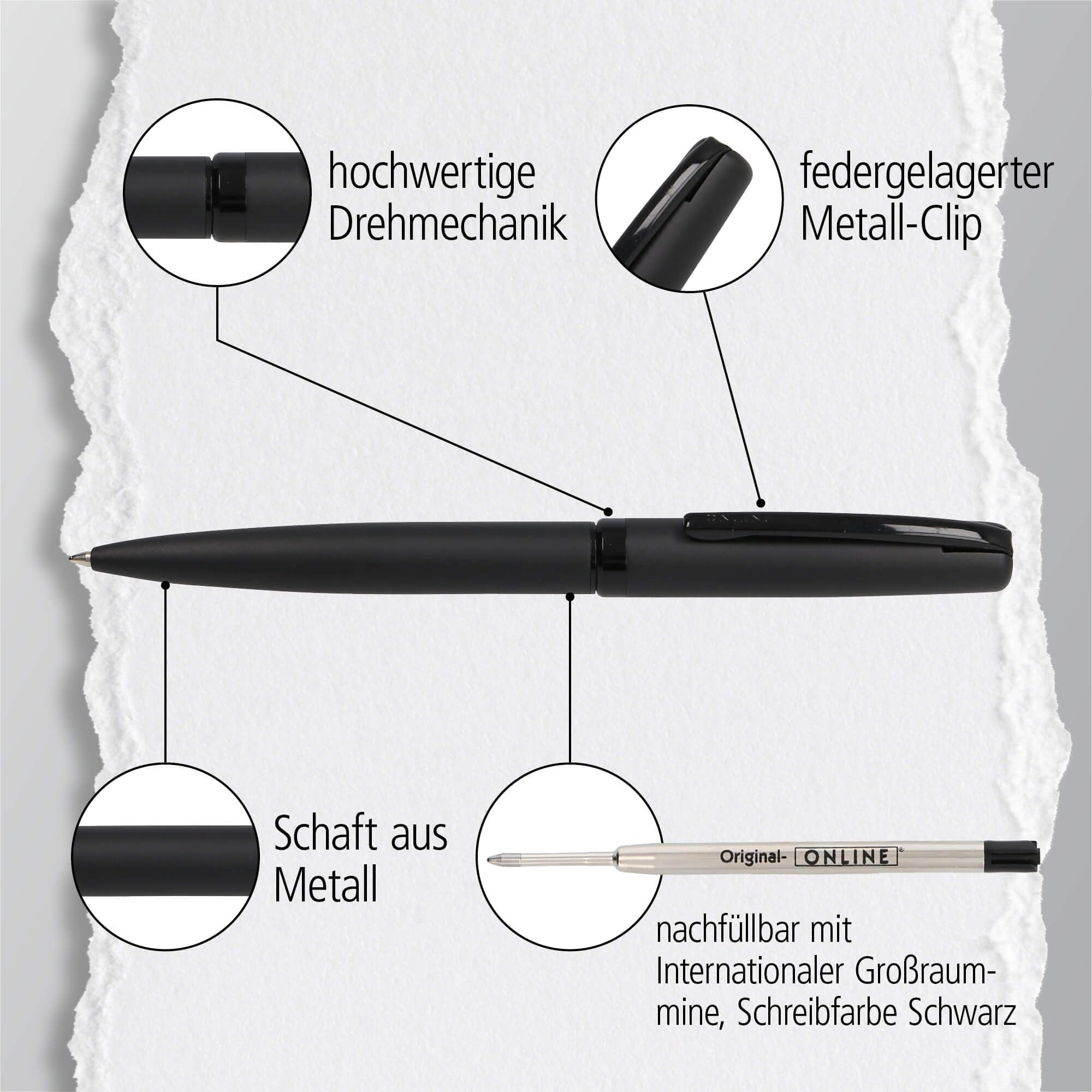 Online Ballpoint pen Eleganza Diamond Titan I high quality metal ballpoint pen, interchangeable large refill, metal clip, writing colour black, indelible I incl. gift box, 1 piece (1 piece