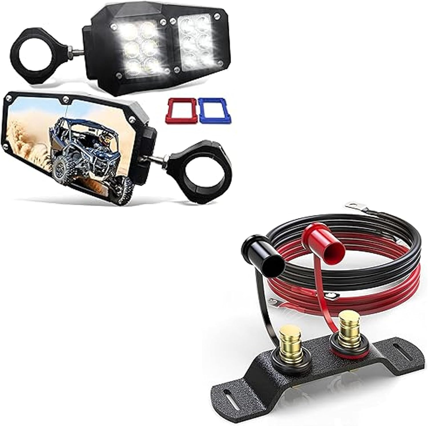 MZS Side Mirrors + Battery Relocation Kit Compatible with RZR Rangers Pioneer Mule Gator