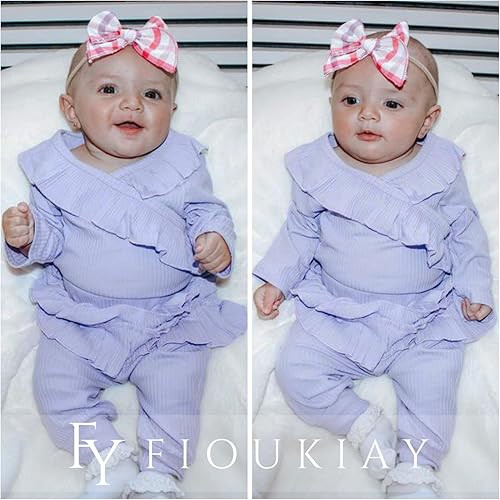 Miniatura 4 de fioukiay Ropa de bebé recién nacida prematura para niña, conjuntos de ropa de 3 piezas con volantes y pantalones