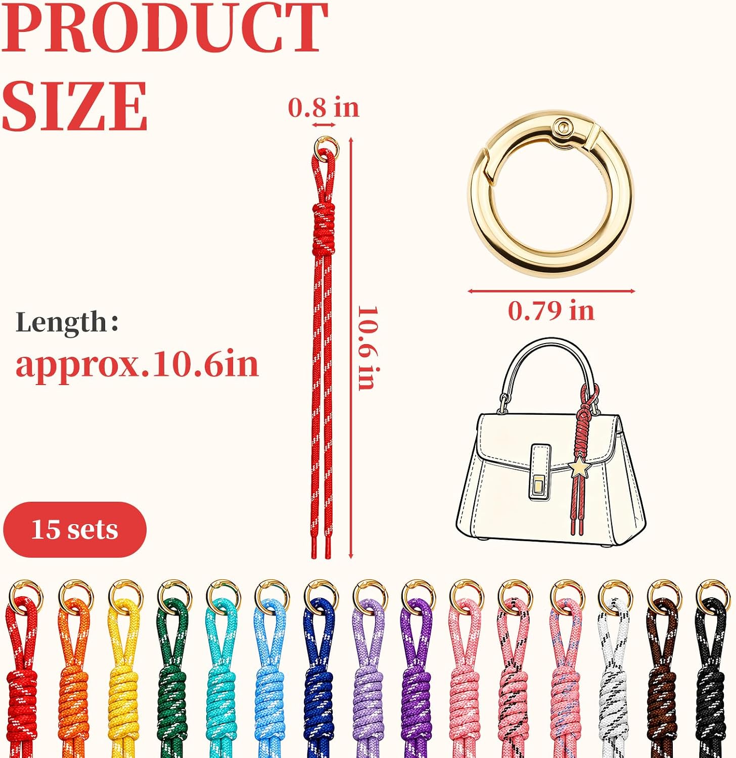 30 Pack Paracord Keychain, Paracord Bag Charm Rope Keychain image 3