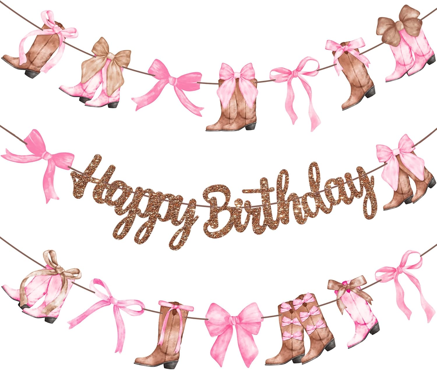 Coquette Cowgirl Birthday Party Supplies Cowgirl Boots and Bows Birthday Banners 3PCS Western Rodeo Party Decorations Bowknot Boots Cutout Banner for Wild West Bridal Shower Bachelorette Decor - Image 2