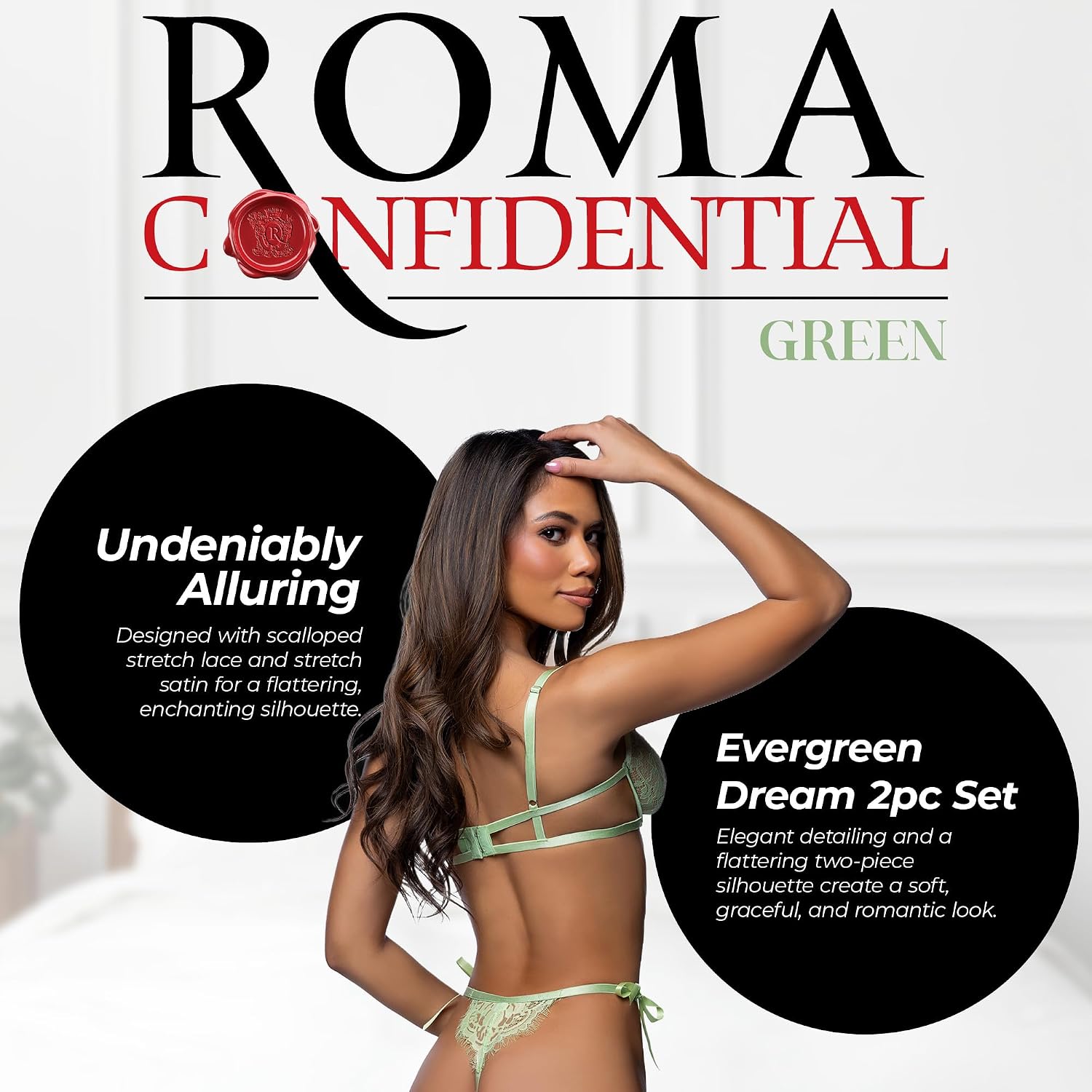 Sexy Bra and Panty Set Roma EverGreen Dream Lace Lingerie Set for Women Underwire Bra Thong Panty Green Mesh Adjustable Strap
