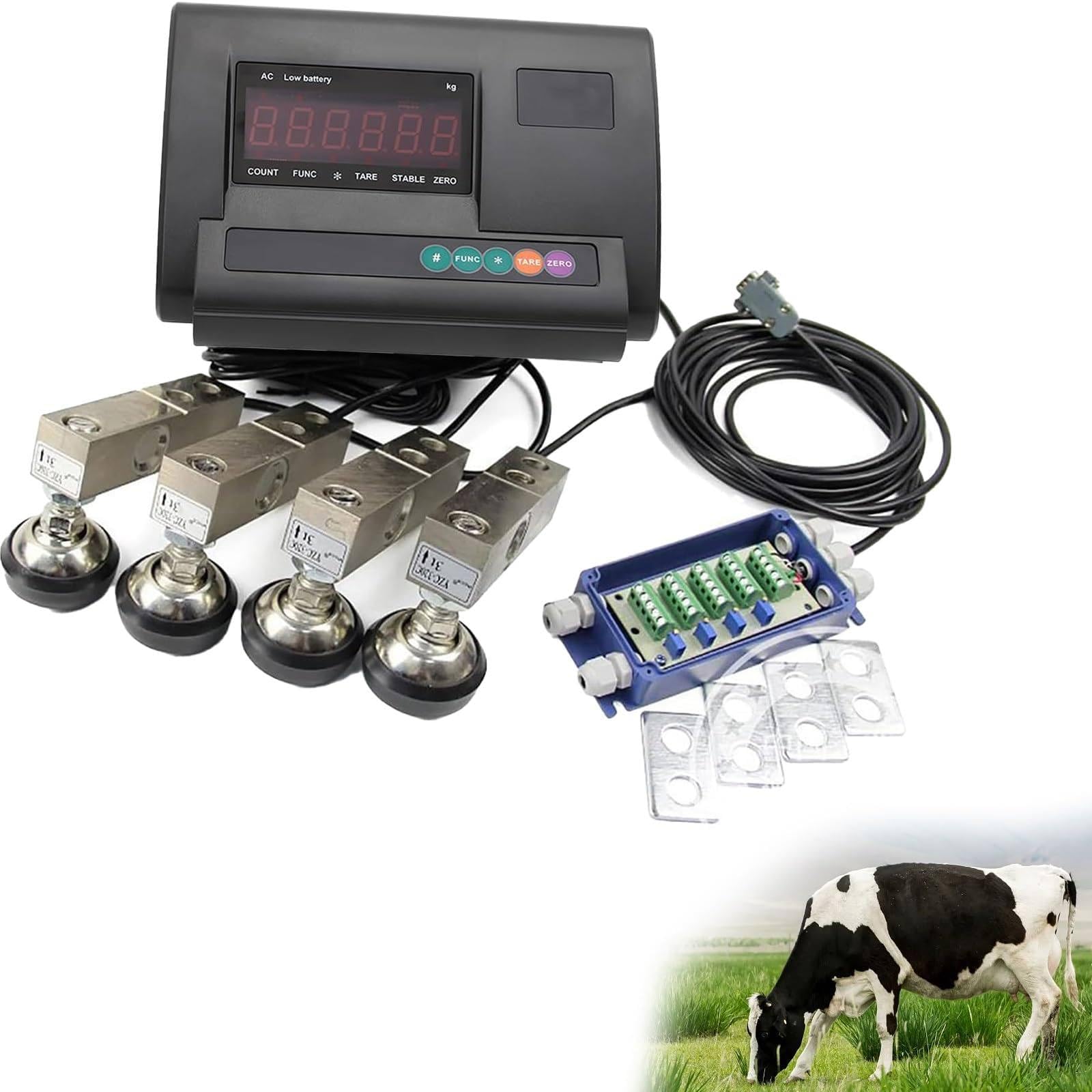 Viehwaage Kit, 5000 kg/11000 lbs Stahlbalken Kompression Wägezelle Waage Bodenwaage Kit für Tier Rinder Ziegen Schweine Pferd Schafe mit Wiegeindikator