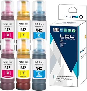 LCL Compatible for 542 T542 T542520-S T542220-S T542320-S0 T542420-S (6-Pack, 2Cyan 2Magenta 2Yellow Pigment 70ML) Ink Bottle for ET-5180 ET-5150 ET-5170 ET-5850 ET-5800 ET-5880 ET-16600 ET-16650