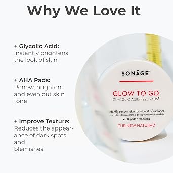 Sonage Glow To Go Glycolic Acid Peel Pads for Face and Body, 30 Count