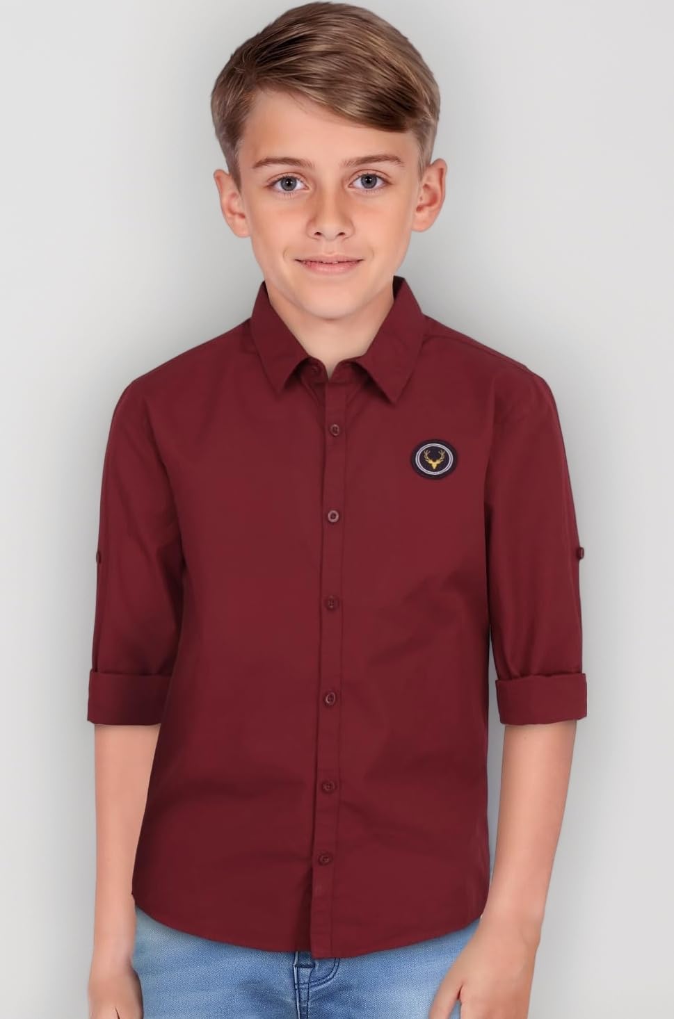 Allen Solly Boysโ Solid Shirt with Badge | Comfortable Fit, Soft Fabric, Ideal for Casual & Occasional Wear