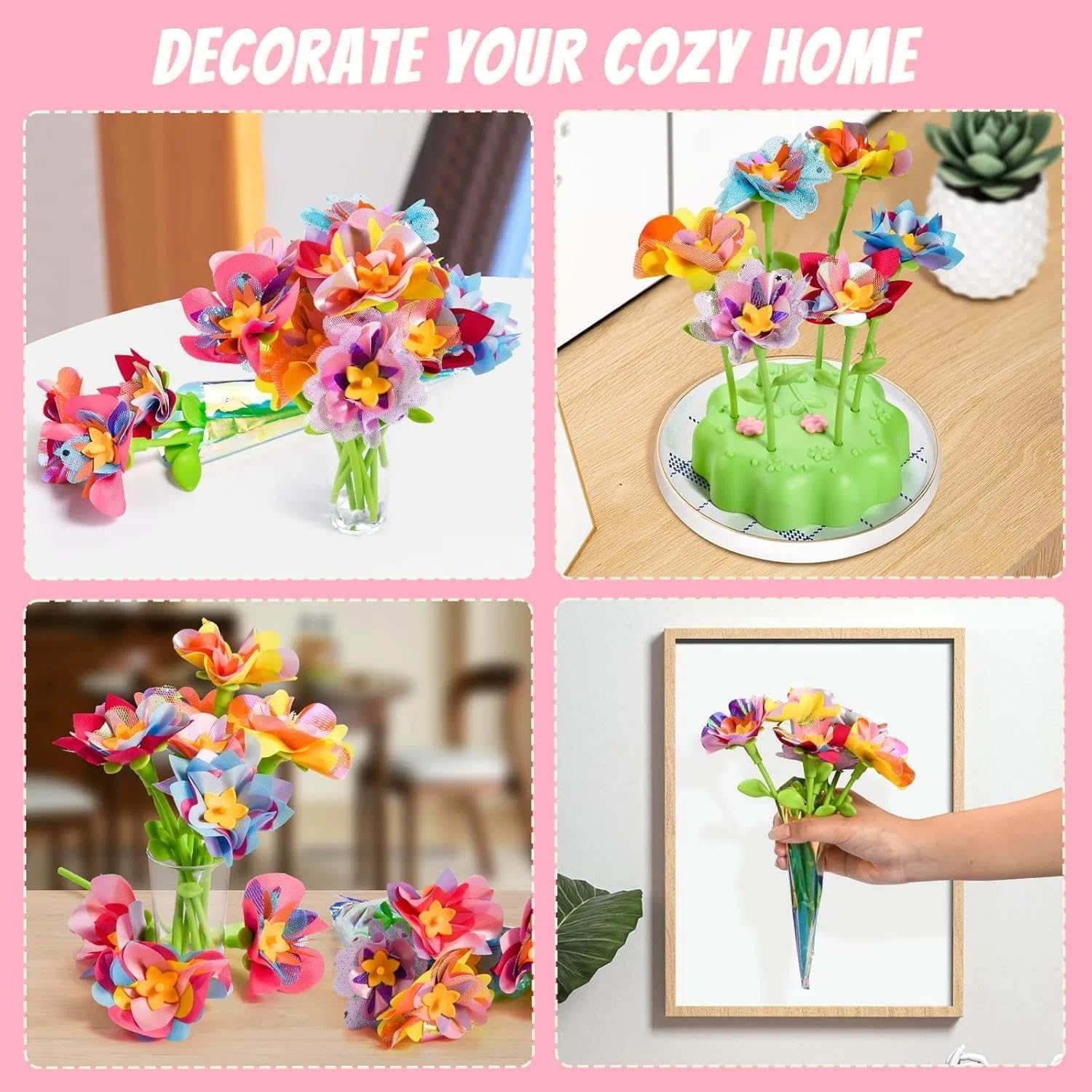 Kit Création Bouquet de Fleurs DIY pour Fille 6 Ans+ avec Machine à Fleurs, Jouet Créatif Cadeau Anniversaire