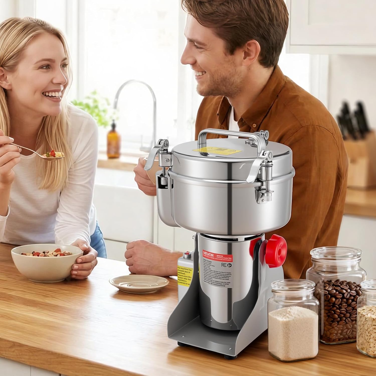 VEVOR 2500g Electric Grain Mill Grinder, 3400W 32000RPM High Speed Spice Corn Dry Grinding Machine Stainless Steel Pulverizer Powder Machine for Dried Grains Coffee Beans Spices Nuts (270° Swing Type)