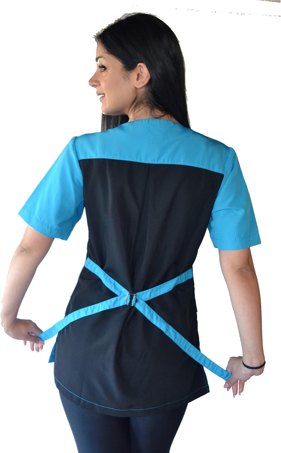 Ladybird Line 515 Unisex Blue Rhinestone Zipper Water Resistant Grooming Jacket, Hair Bleach Resistant, Adjustable Back Tie