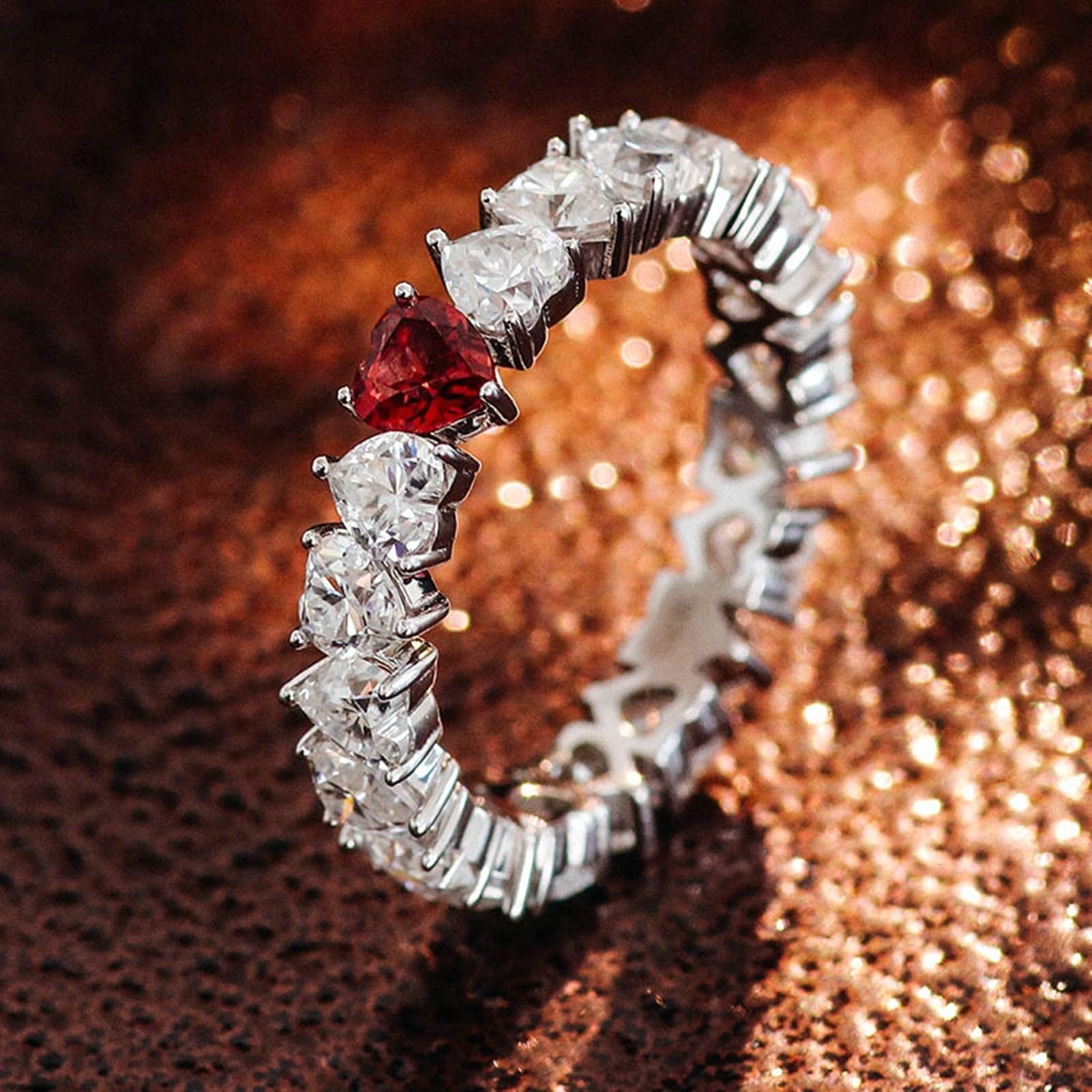 Anello di fidanzamento 18 carati taglio a cuore rosso bianco Lab creato rubino moissanite anello di fidanzamento coppie oro eternità