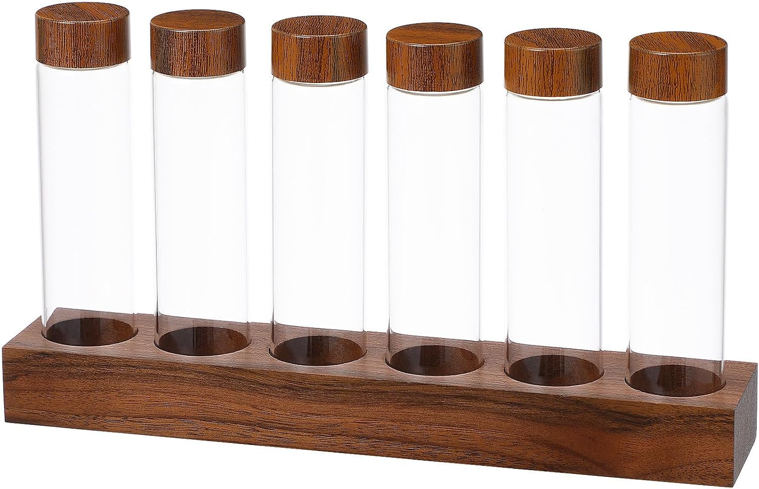Airtight Coffee Bean Storage Tubes with Wooden Stand Glass Containers for Storing Coffee Beans and Display Use, Individual Removable Tubes for Home and Kitchen