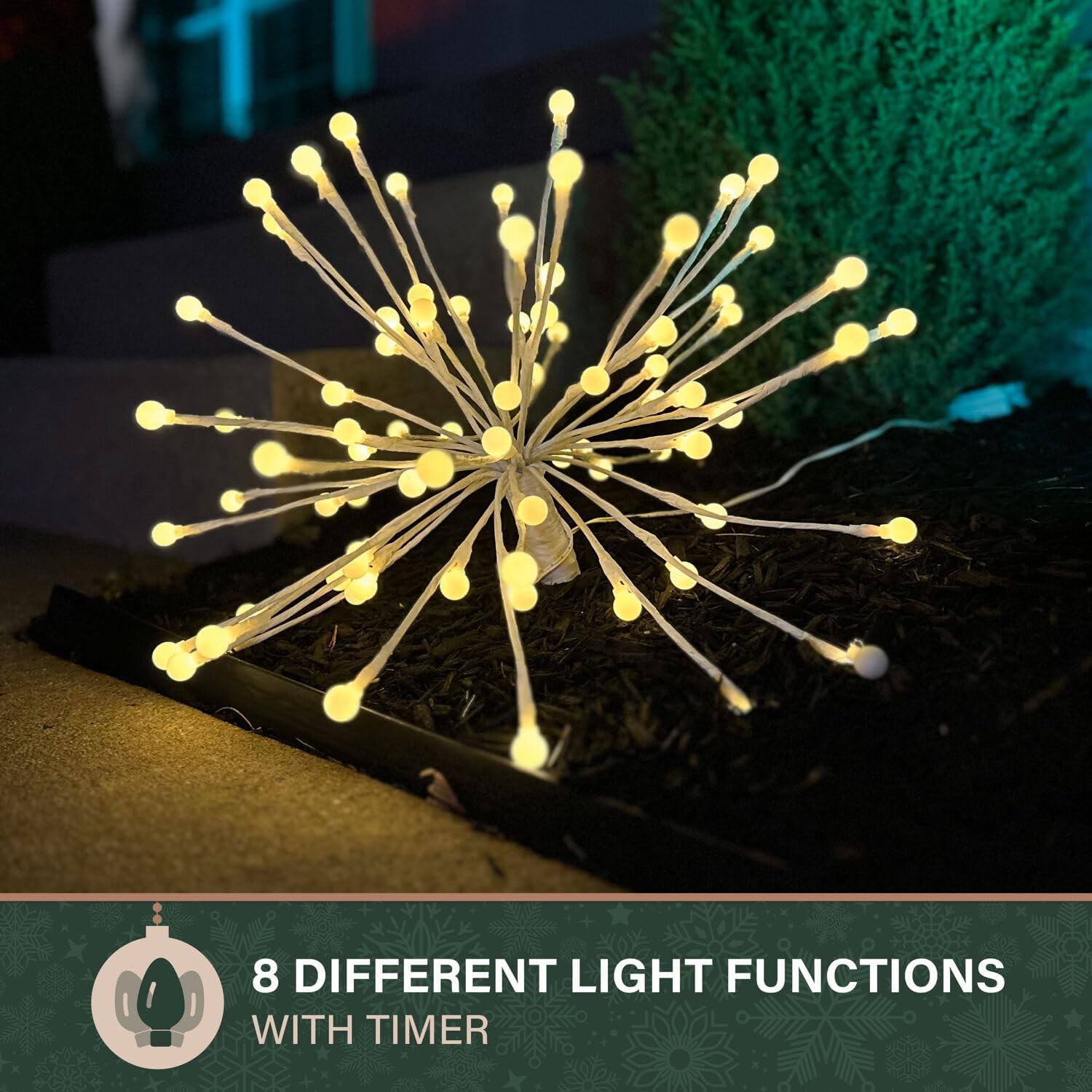 Fraser Hill Farm 16-in. Prelit LED Starburst with White Caps, Weather Resistant Decoration for Indoor and Outdoor Use, Battery Operated Holiday Decoration, Set of 6