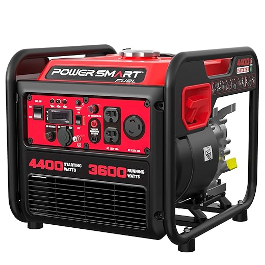 PowerSmart 4450-Watt RV Ready Home Backup Portable Generator with Inverter Technology, CO Sensor, 30A Outlet, Gas Powered, Lightweight & Quiet for Home Backup Emergency Use, EPA Compliant