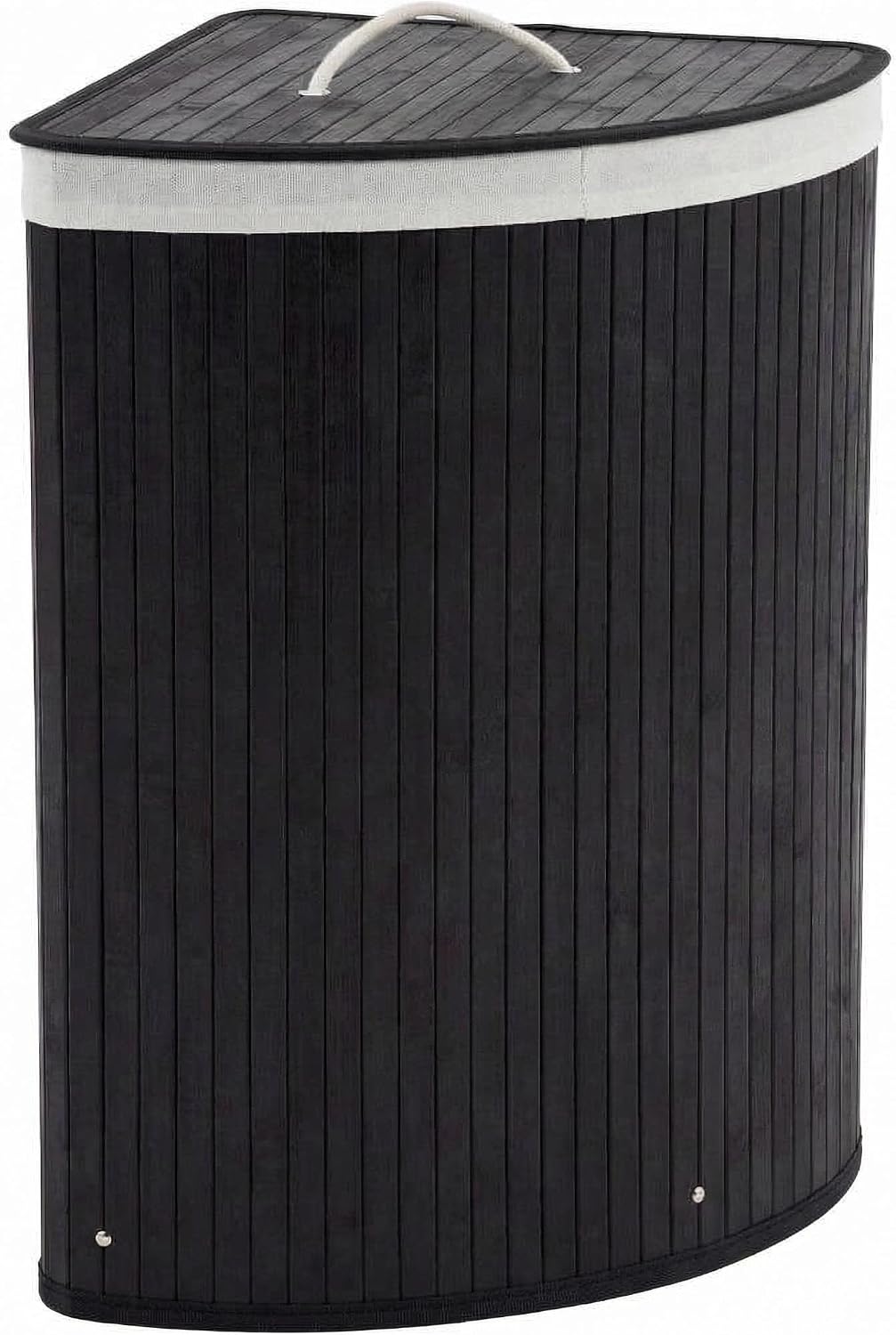 GarveeHome Folding Bamboo Laundry Hamper with Lid, 27.5 Gallon Wooden Laundry Basket with Washable Liner Bag, Slim Clothes Storage Hamper for Small Bedrooms Apartments Dorms (Black - Triangle)