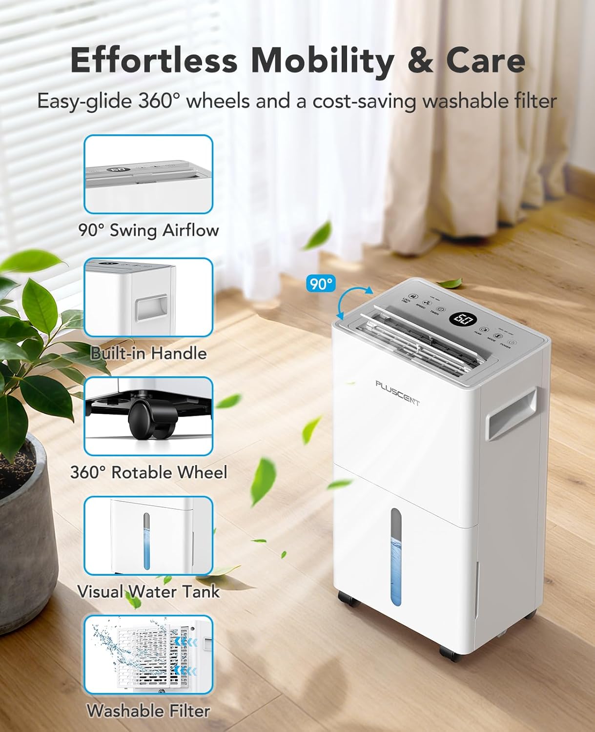21 Pint Dehumidifier for Basement and Home, 1500 Sq Ft Portable Dehumidifier with Drain Hose, Quiet Smart Humidity Control for RV, Bedroom & Bathroom, Auto Defrost, 24H Timer