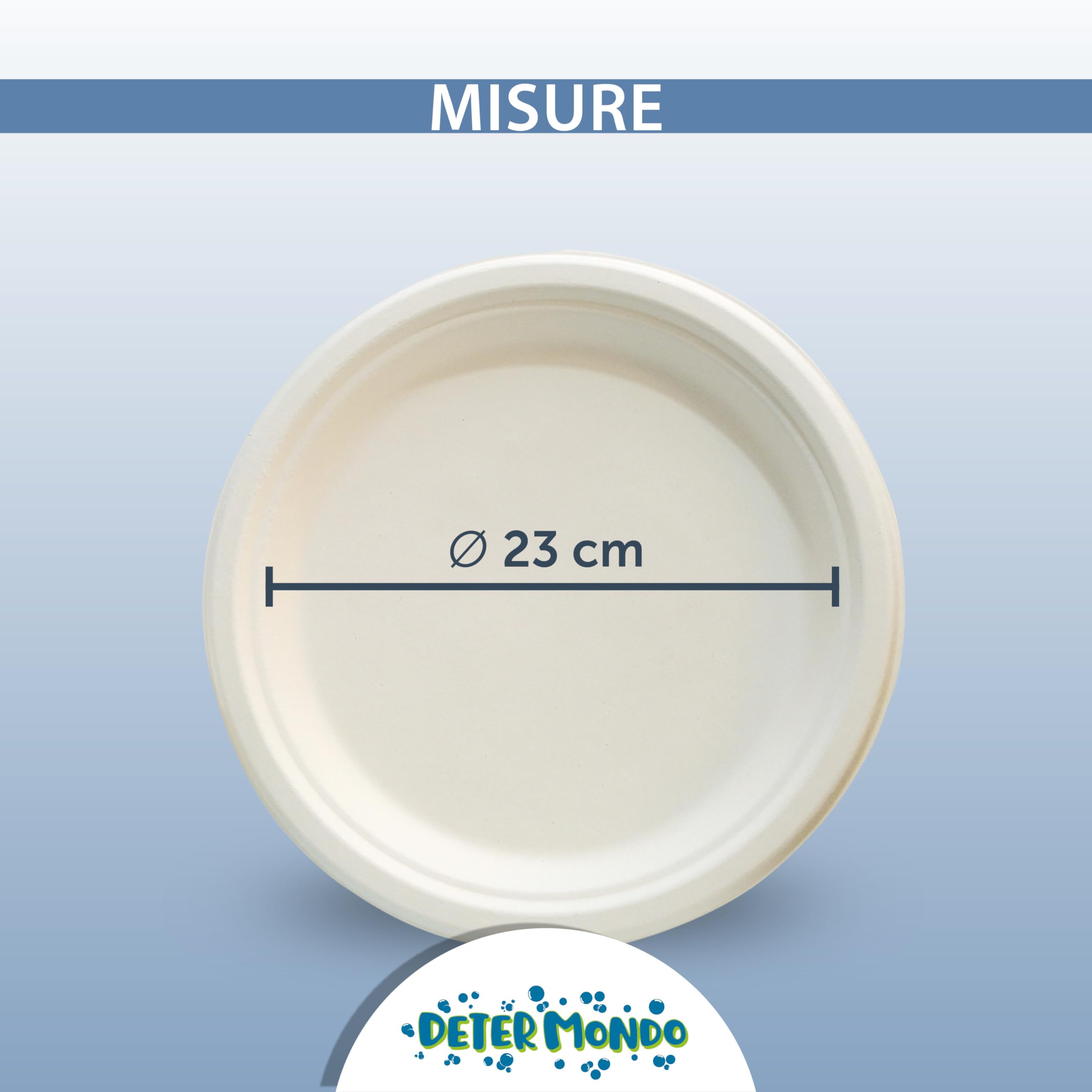 DETERMONDO Set di 150 Piatti Piani 23 cm in Carta Biodegradabile Compostabile, Usa e Getta, Adatti al Microonde, in Polpa di Cellulosa Naturale, Monouso Ecologici per Feste e Catering