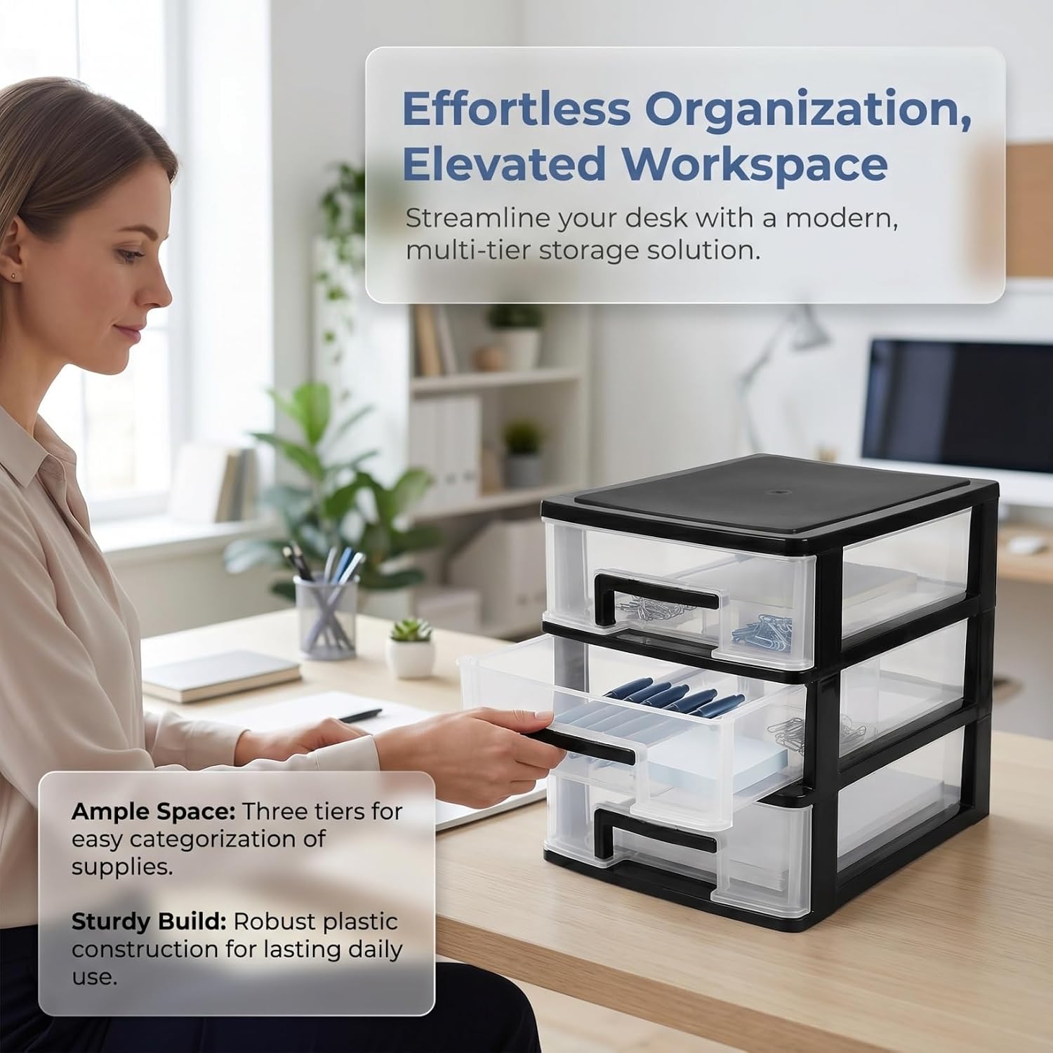 Angoily 3 Tier Plastic Drawer Type Closet, Plastic Home Office Storage Organizer, Makeup Organizer Storage Station Cube, Cosmetics Jewelry Storage Box for Home, Dorm, Office (8.46x5.90x5.12 Inch)