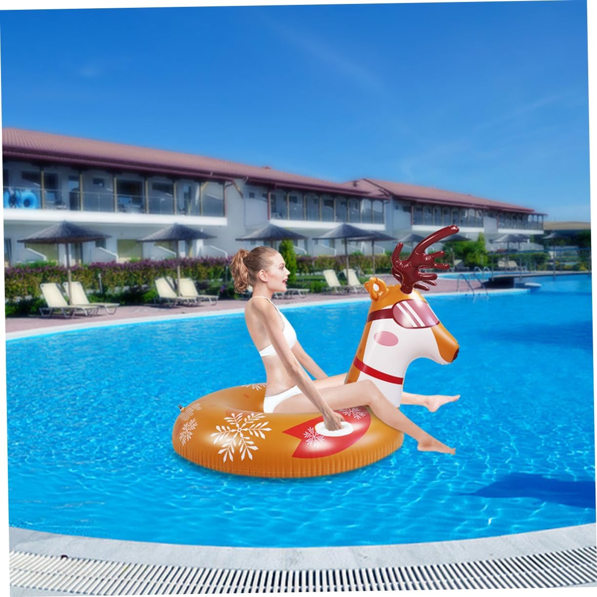 HEMOTON PVC Inflatable Deer Snow Tube with Safety Valve Thickened Outdoor Snow Sled for Winter Sliding Low Temperature Resistant Reusable Sledding