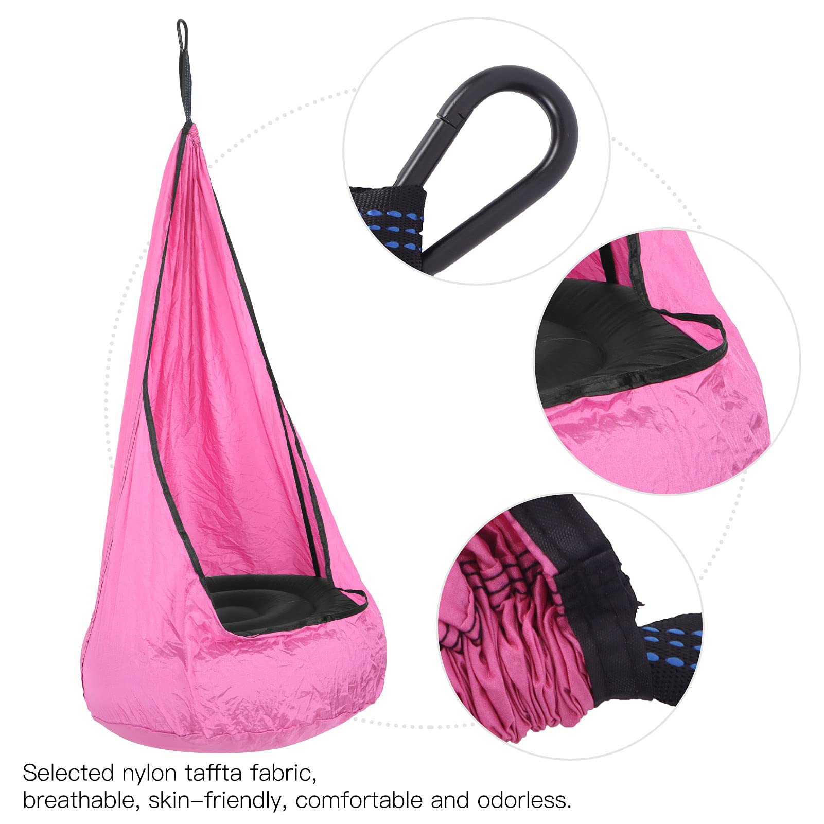 Generic Child Durable Hammock Chair with Air Cushion, Swing Seat for Kids, 210T Wrinkled Nylon Taffta 55.1x27.6in (Pink) — view 2