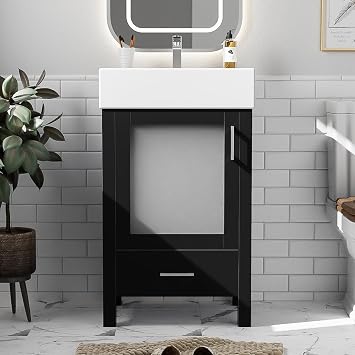 20-Inch Bathroom Vanity with Ceramic Sink and Ample Storage - Ideal for Small bathrooms, Space-Saving Design, Black