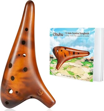 Ohuhu Ocarina Instrument with Song Book, 12 Hole Alto C Ceramic | Songs From Legend of Zelda, FDA Tested, With Neck-Strap Cord Protective Bag, Play by Link Triforce, Gift for Music Fans