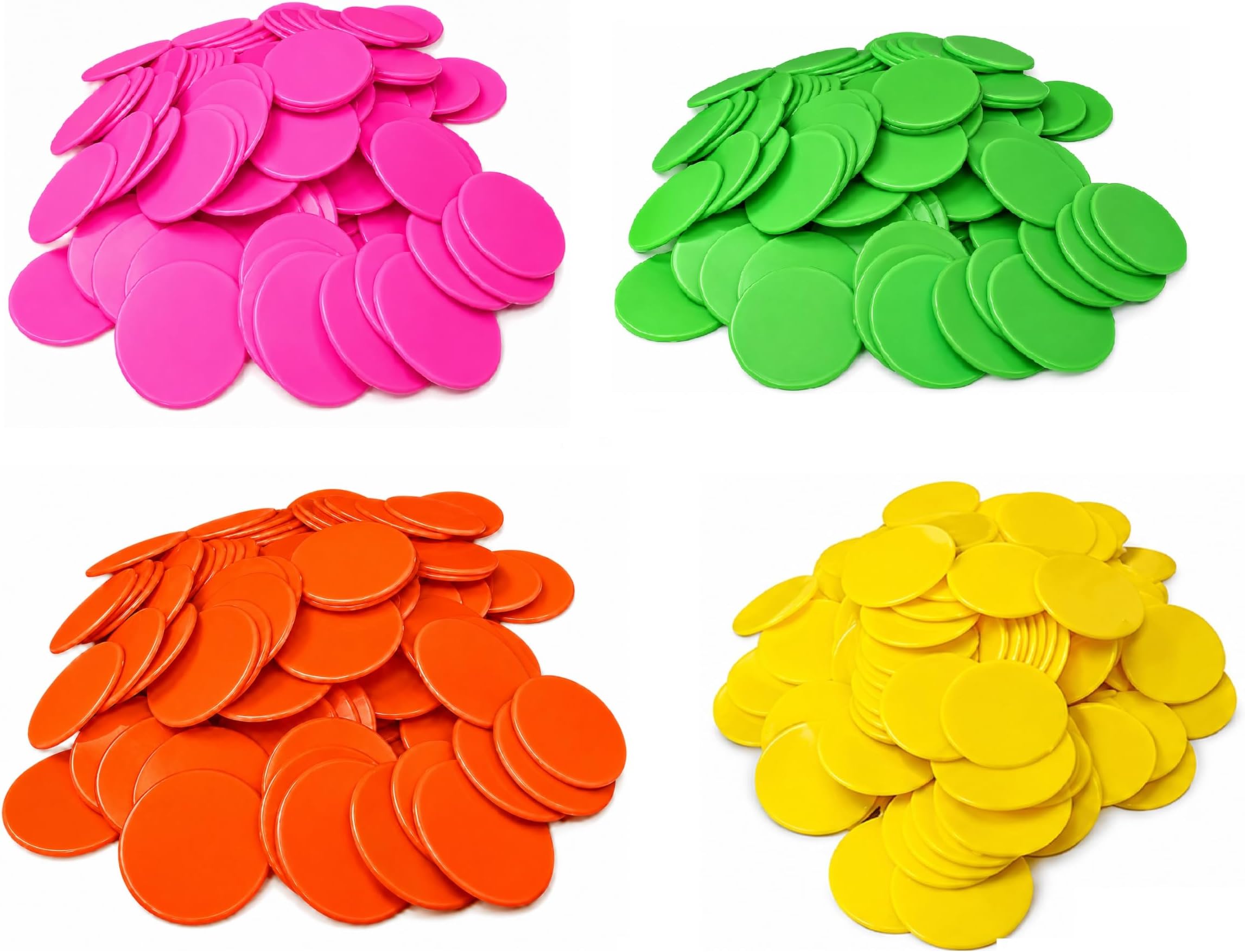 MOREL Plastic Plain Token Coin, Chips for Board Games, Round Shape Plastic Plain Token (100 Coin Each pkt) Total 400, Color Pink, Yellow, RED and Green 100 Each (31mm)