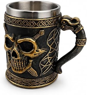 Premium Hand-Painted Viking Skull Tankard - 15oz Stainless Steel Lined Gothic Beer Stein