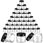 SATINIOR 36 Pieces 10 oz Plastic Jars with Lids Wide Mouth Airtight Reusable Container Acrylic Cosmetic Small Jars for Lotions Ointments Travel Toiletries Creams Make up Storage(Black)