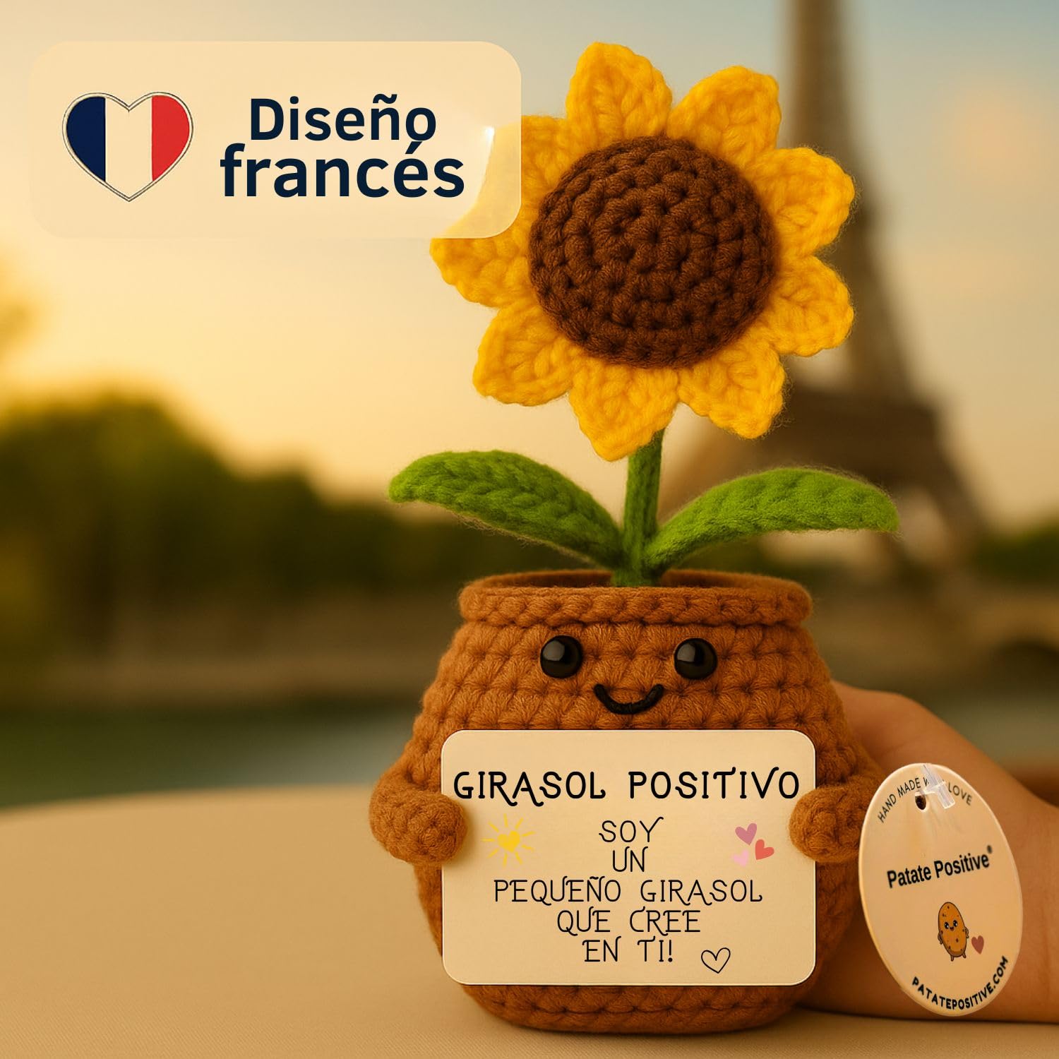 Girasol Positivo | Regalo Original y Emotivo | Día de la Madre | Cumpleaños Mamá Amiga Compañera Profesora Maestra Hija Mujer | Flor Artificial en Maceta | Detalle Sentimental Unico | Decoración Hogar