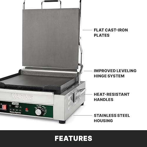 Miniatura 10 de Waring Commercial WFG275 - Parrilla de tostado plana de tamaño matrimonial de 14 x 14 pulgadas 120 V 1800 W enchufe de 5-15 fases