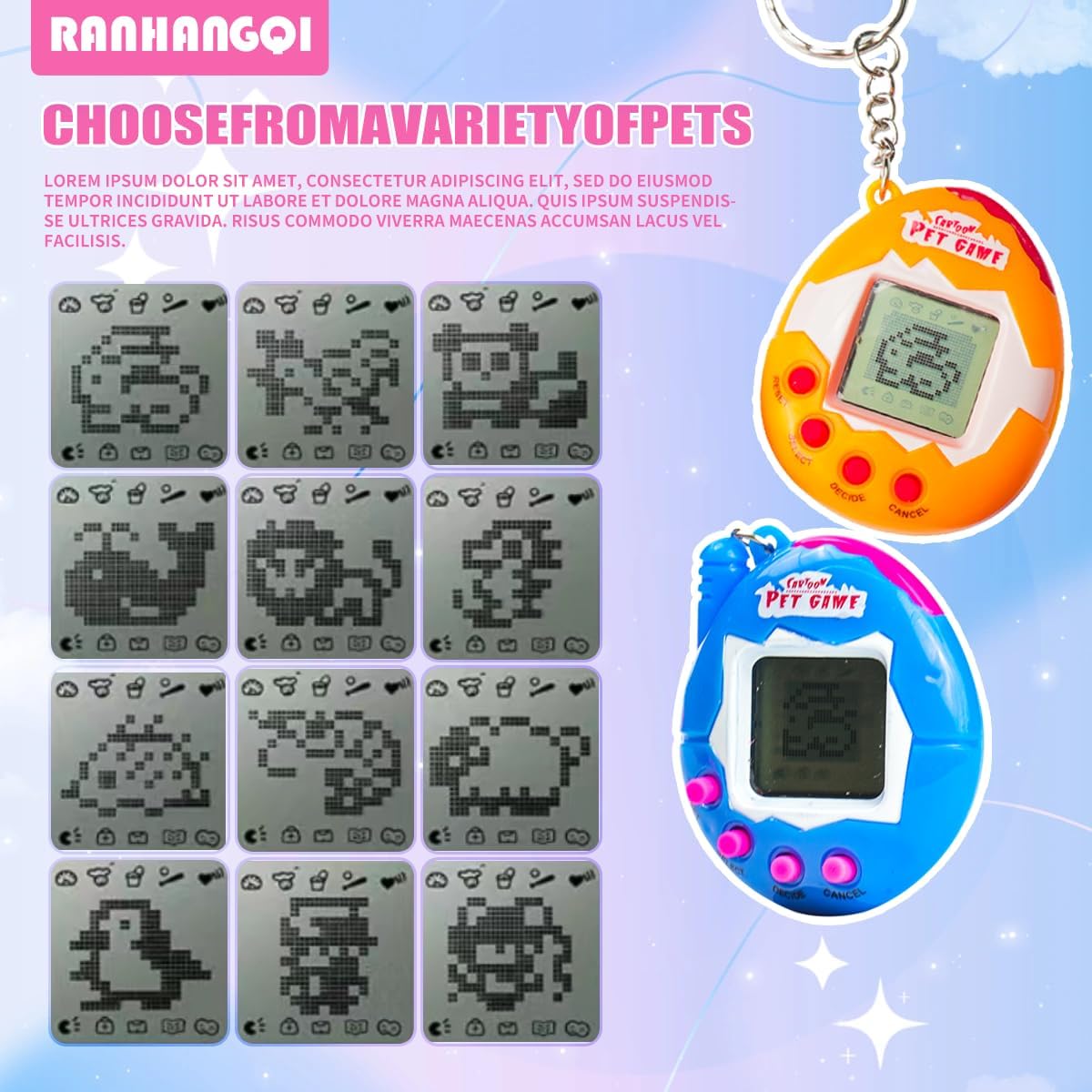 6 Pieces Virtual Electronic Digital Pets Keychain Game Keyring Retro Handheld Game Machine Nostalgic 90s Toy for Boys Girls