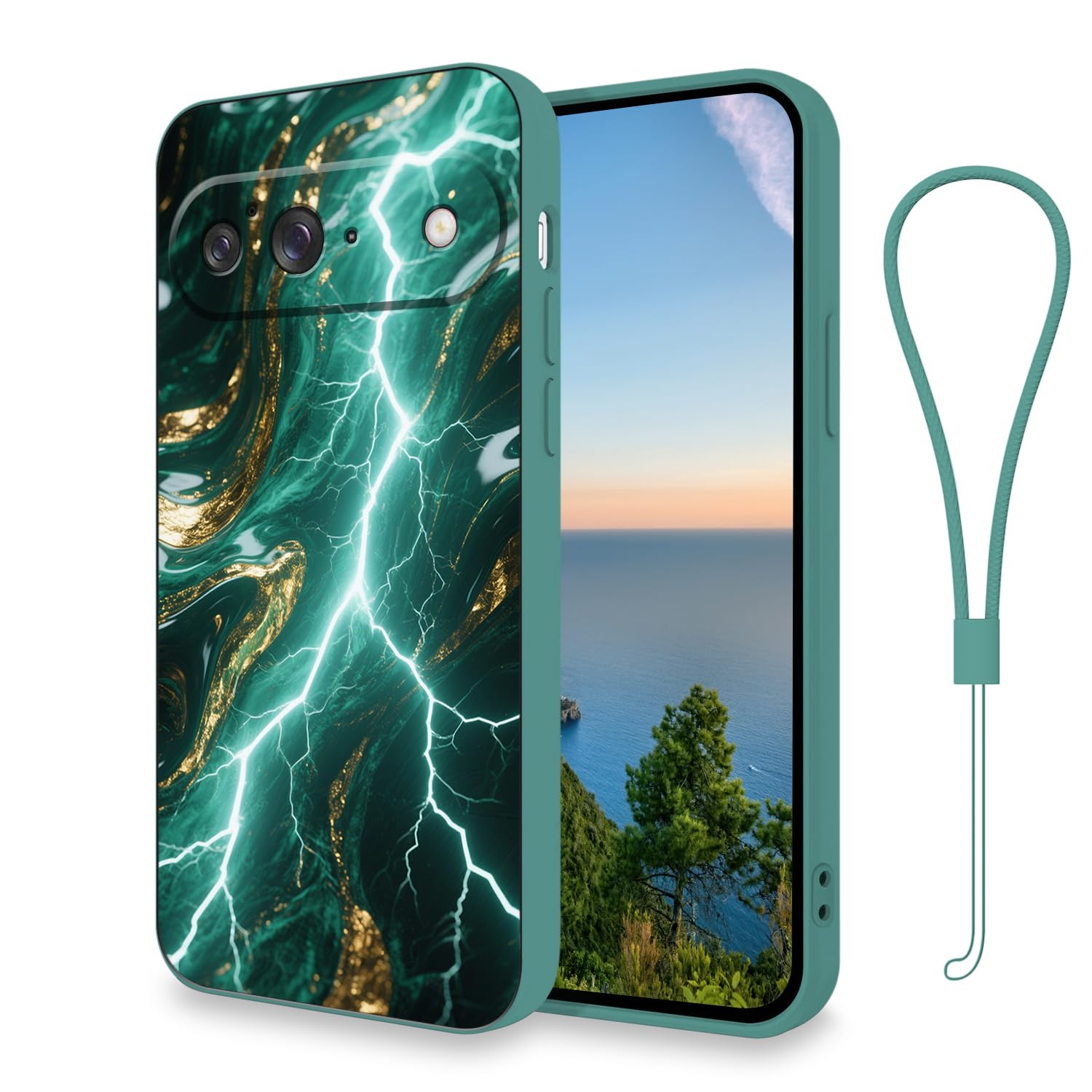 Coque marbre Google Pixel 10 vert foncé avec cordon pour vos déplacements - 8