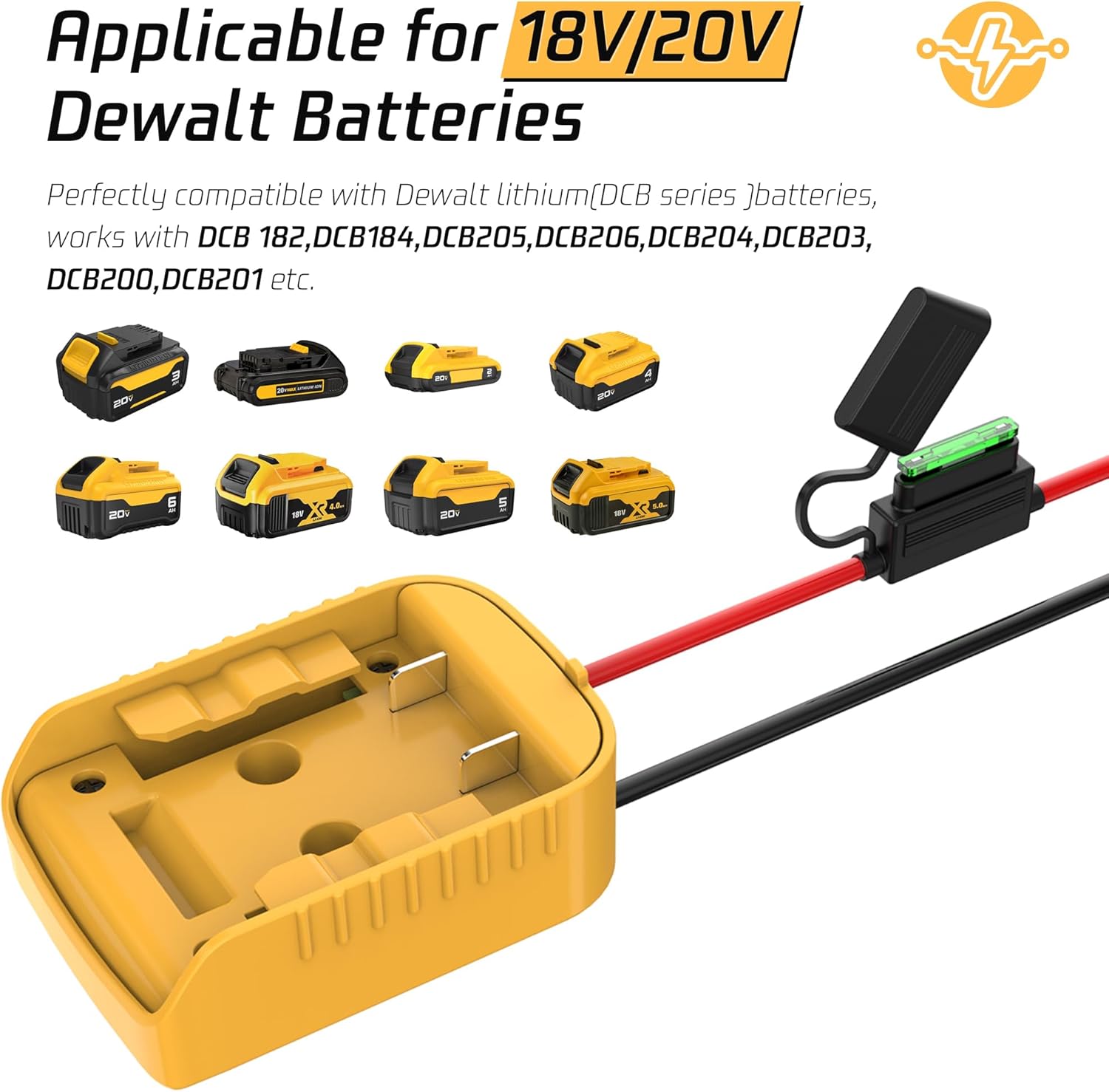 Power Wheel Adapter for Dewalt 20V Batteries Battery Adapter Converter Kit with Switch & Fuse & Wire Terminals & Wire Harness Connerctor&12 AWG Wire for DIY RC Car Adapter Kit - Image 3